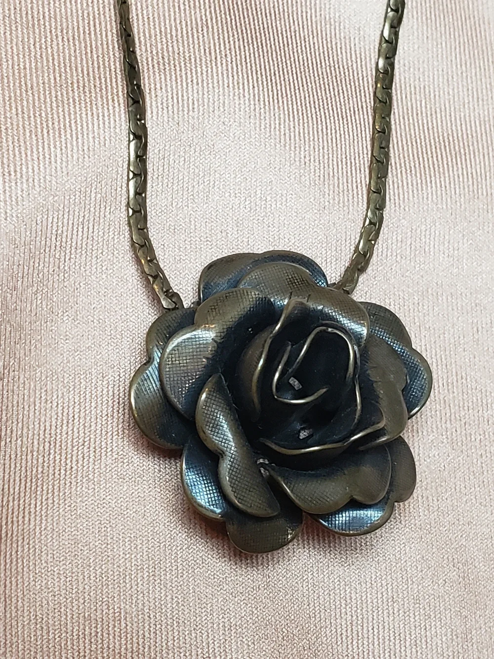 Vintage Bronze Rose Pendant Necklace